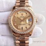 (EW) Copy Swiss Rolex DayDate II 3255 Rose Gold Watch Diamond Bezel